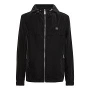 Zwarte Windbreaker Jas Logo Rits Zakken Philipp Plein , Black , Heren