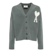 Groene Alpaca Cardigan met Ami de Coeur Ami Paris , Green , Heren