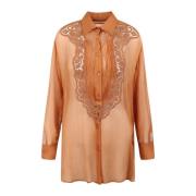 Zijden Georgette Kant Blouse Ermanno Scervino , Brown , Dames