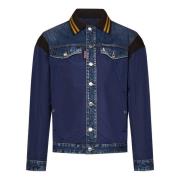 Blauwe Ribgebreide Jas met Oranje Streep Dsquared2 , Blue , Heren