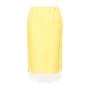 Midi Rokken met Elastische Taille en Kant Blumarine , Yellow , Dames