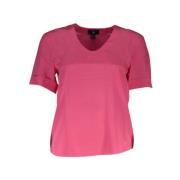 Zijden Tops & T-Shirt, Korte Mouw, V-Hals, Logo Gant , Pink , Dames