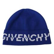 Chique Kobaltblauwe Wollen Muts met Logodetail Givenchy , Blue , Unise...