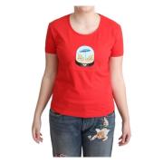 Rood katoenen T-shirt met handtekeningprint Moschino , Red , Dames