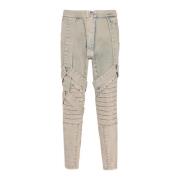 Multi-Strap Sandy Blue Denim Broek Balmain , Gray , Heren