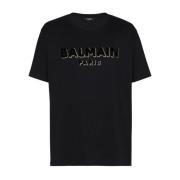 Flock & Foil Zwart T-Shirt Balmain , Black , Heren