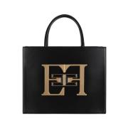 Zwarte Middelgrote Handtas met Logo Elisabetta Franchi , Black , Dames