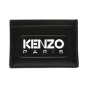 Zwarte Leren Portemonnee met Logo Kenzo , Black , Dames