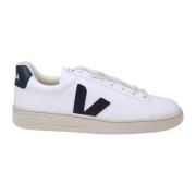 Witte Blauwe Leren Sneakers Ronde Neus Veja , White , Heren