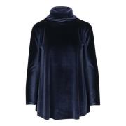 Fluwelen Jersey Flared Blouse Navy Stephan Janson , Blue , Dames