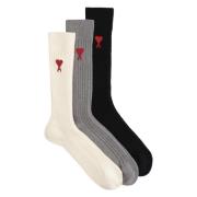 Ribbed Cotton Socks Set Ami Paris , Multicolor , Heren