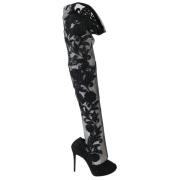 Bloemen Geborduurde Overknee Laarzen Dolce & Gabbana , Black , Dames