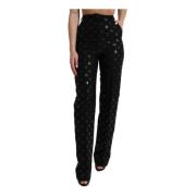 Logo High Waist Straight Pants Dolce & Gabbana , Black , Dames