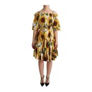 Zonnebloemen Print Cold Shoulder Jurk Dolce & Gabbana , Yellow , Dames