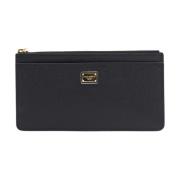 Zwarte Leren Kaarthouder met Ritssluiting Dolce & Gabbana , Black , Da...