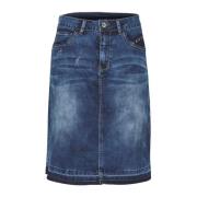 Patched Denim Rok met Studs Cream , Blue , Dames