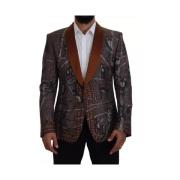 Bronze Monkey Print Zijden Blazer Jas Dolce & Gabbana , Multicolor , H...