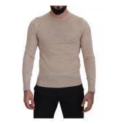 Beige Wol Crewneck Sweater Logo Dolce & Gabbana , Beige , Heren