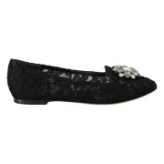 Elegante platte Vally-schoenen met bloemenkant Dolce & Gabbana , Black...