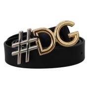 Zwart Leren Metalen Logo Riem Dolce & Gabbana , Black , Unisex