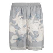 Vakantie Zijden Twill Bedrukte Shorts Versace , Blue , Heren