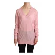 Roze Cashmere V-hals Trui Dolce & Gabbana , Pink , Dames