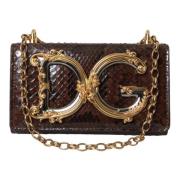 Python Leren Crossbody Telefoontas Dolce & Gabbana , Brown , Unisex