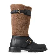 Luxe Shearling Leren Lange Laarzen Dolce & Gabbana , Multicolor , Here...