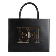 Logo Plaque Eco-Leren Handtas Elisabetta Franchi , Black , Dames