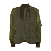 Khaki Olive Nylon Twill Rip Stop Jas Sacai , Green , Dames