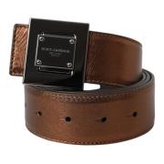 Metallic Bronze Leren Riem met Vierkante Metalen Gesp Dolce & Gabbana ...