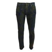 Chic Slim-Fit Groene Denim Jeans Dolce & Gabbana , Green , Heren