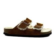 Bruin Leren Sandalen Arizona Shearling Birkenstock , Brown , Dames