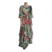 Blauwe Bloemen Gelaagde Maxi Zijden Jurk Dolce & Gabbana , Multicolor ...