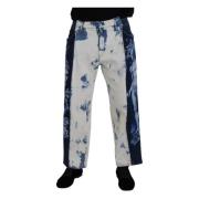 Twee-Tinten Tie Dye Heren Denim Jeans Dolce & Gabbana , Blue , Heren