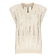 Beige Paillet Gebreid Vest Brunello Cucinelli , Beige , Dames