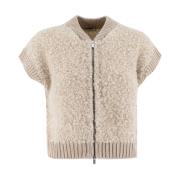 Wollen Ritsvest Korte Mouwen Peserico , Beige , Dames