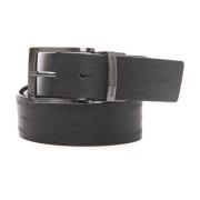 Logo Omkeerbare Verstelbare Leren Riem Emporio Armani , Black , Heren