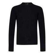 Zwarte Cashmere Trui Geribbelde Ronde Hals Drumohr , Black , Heren