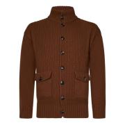 Bruine Wol Ribgebreide Jas Doppiaa , Brown , Heren