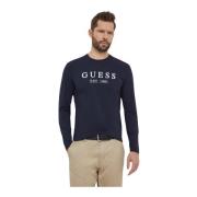 Logo Print T-Shirt - Blauw Stretch Guess , Blue , Heren