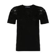 Zwart Bloemenapplicatie Crew Neck T-shirt Ermanno Scervino , Black , D...