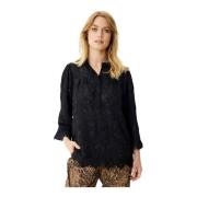 Geborduurde 3/4 Mouw Zwarte Blouse IN Front , Black , Dames