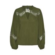 Groene Inzet Lange Mouw Top Vero Moda , Green , Dames