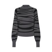 Zebra Highneck Sweater Magnet/Black Only , Gray , Dames