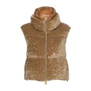 Kameel Fluweel Gewatteerd Pailletten Jas Herno , Brown , Dames