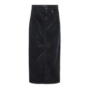 Corduroy Rok met Zakken en Splitten MOS Mosh , Black , Dames