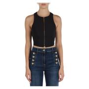 Cropped Zip Top in Doppio Crepe Elisabetta Franchi , Black , Dames