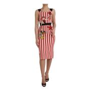 Rode Bloemen Sheath Midi Jurk Dolce & Gabbana , Multicolor , Dames