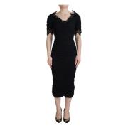 Elegante Midi Jurk met Korte Mouwen Dolce & Gabbana , Black , Dames